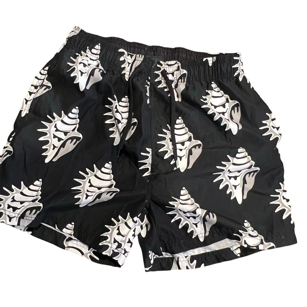 Burnside Black Conch Shell Board Shorts Swim Trunks Large